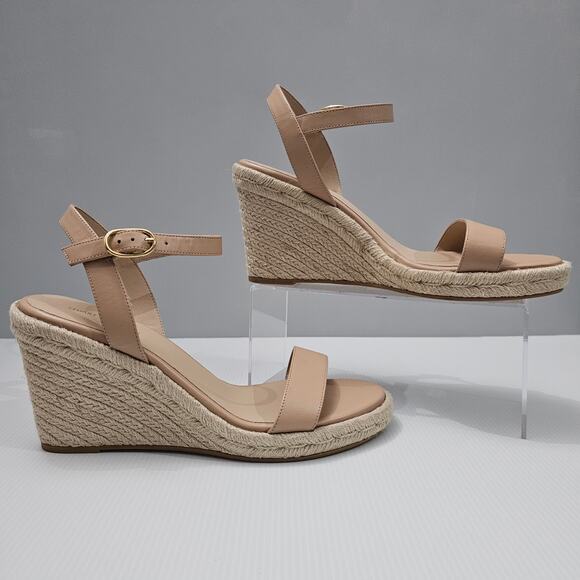 NEW Stuart Weitzman Teddi Wedge Women 10.5 Tan Leather Espadrille Sandal Beige - Picture 3 of 13